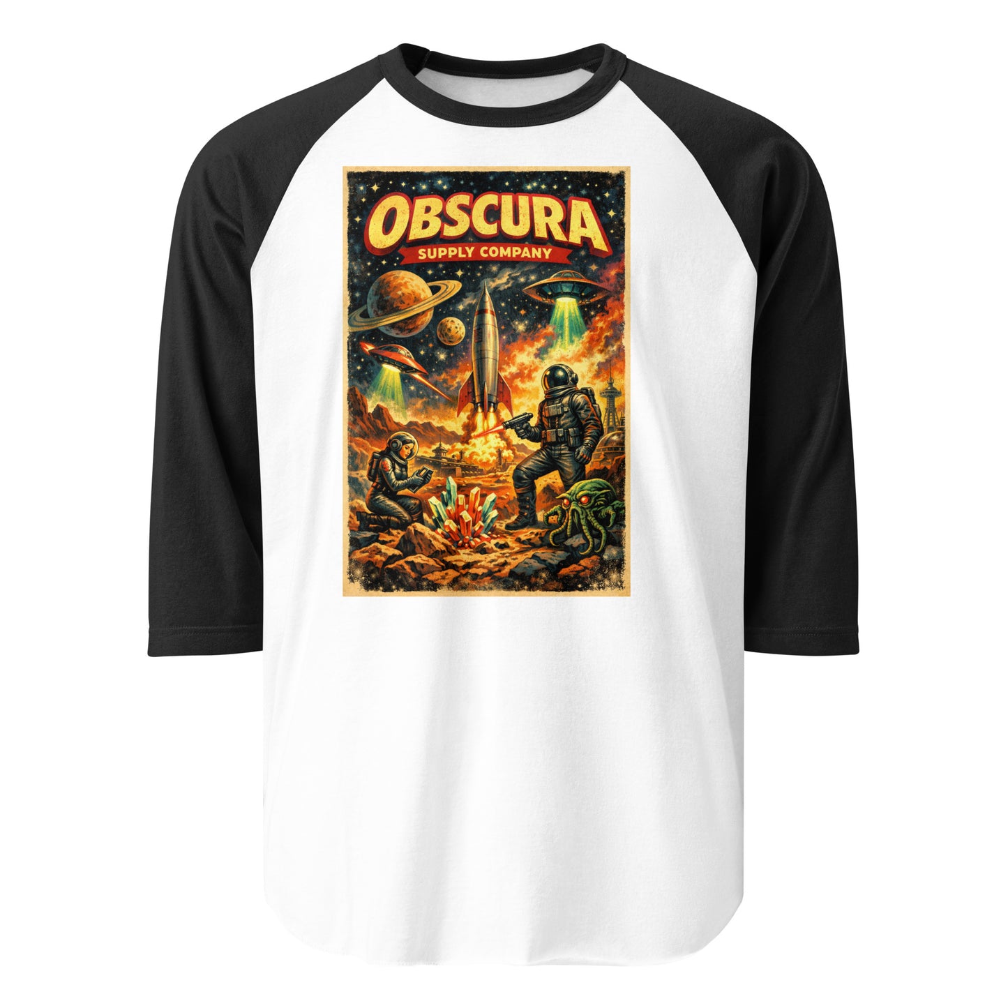 Atomic Frontier Expedition Raglan Vintage Sci-Fi Graphic Baseball Tee